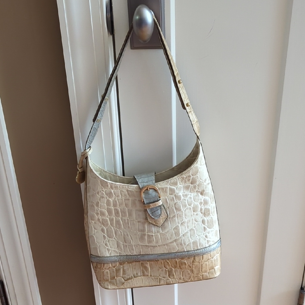 Brahmin Cream and Tan Shoulder Bag with Textured Design